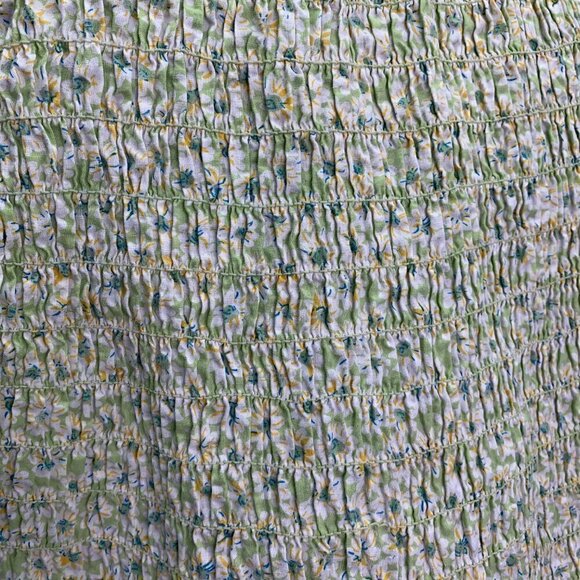 Krazy Kat Shirt Small Crop Shirred Green Floral Cotton Retro Summer - Picture 8 of 12